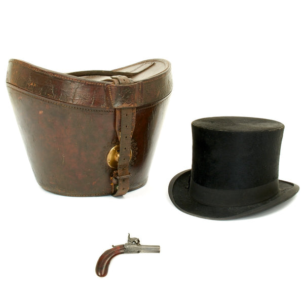 Antique Leather Top Hat Box, Luggage, French Silk Top Hat Inside