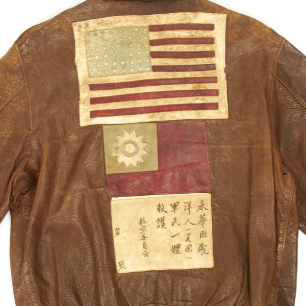 Original U.S. WWII China Burma India Theater A2 Leather Flight Jacket with  Sterling Silver Lighter