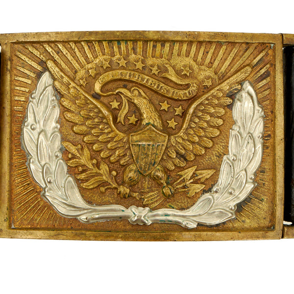 A Good Antique Civil War - Plains Indian War Period Federal Officer's  Leather Waist Belt with Eagle & Wreath Brass Buckle