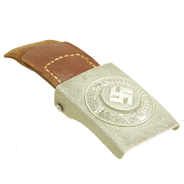Original German WWII Aluminum International EM/NCO Police Pebbled Antiques by – E. Military Buckle Belt