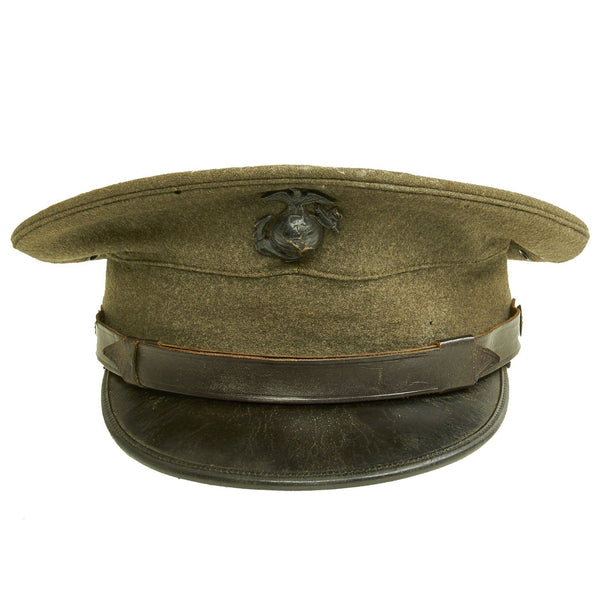 Original U.S. WWII Named Marine Corps OD Green Wool Visor Cap