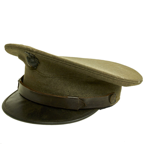 Original U.S. WWII Named Marine Corps OD Green Wool Visor Cap