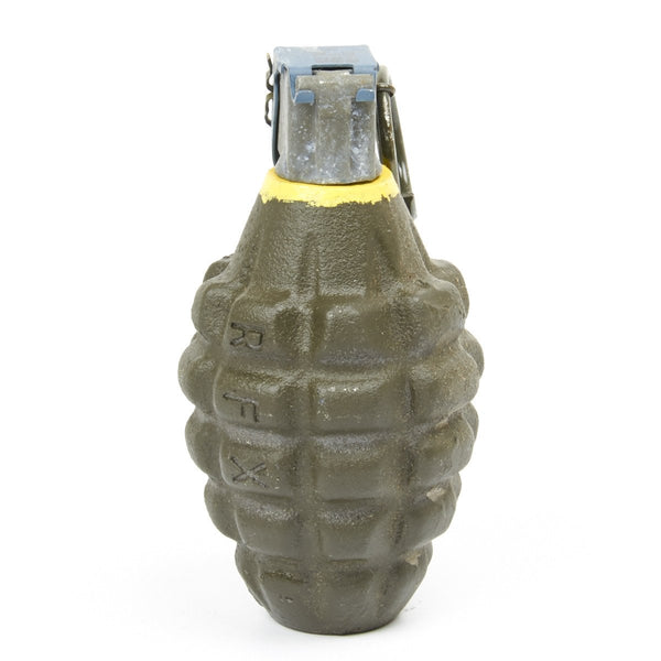 U.S. WWII Mk 2 Cast Iron Pineapple Grenade with Yellow Band 