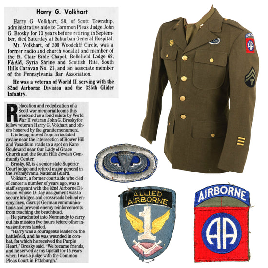 Original U.S. WWII Named 82nd Airborne Division Uniform Jacket, Shirt, & Trousers - Harry G. Volkhart, 325th Glider Infantry Regiment