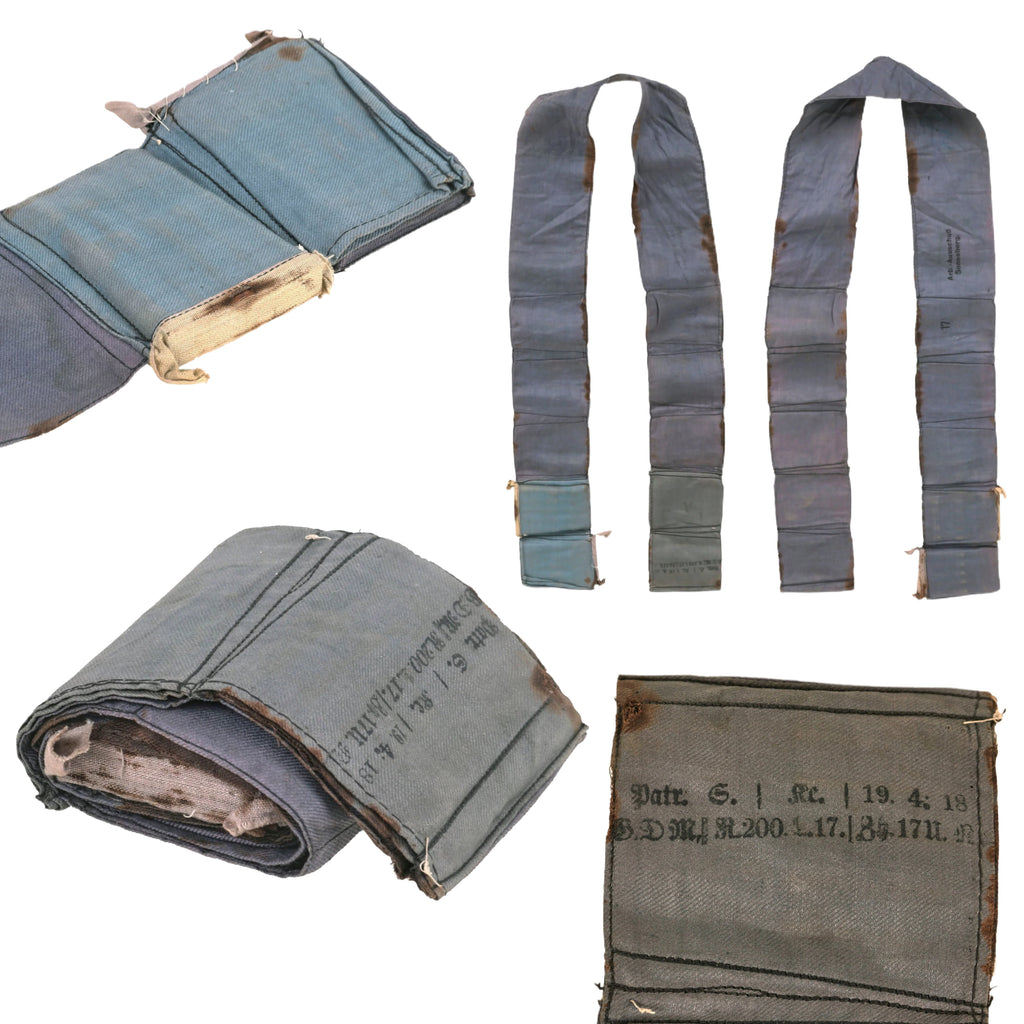 Original Imperial German WWI Incredibly Scarce Blue Cloth Bandolier with Two Unopened Compartments - Dated April 1918