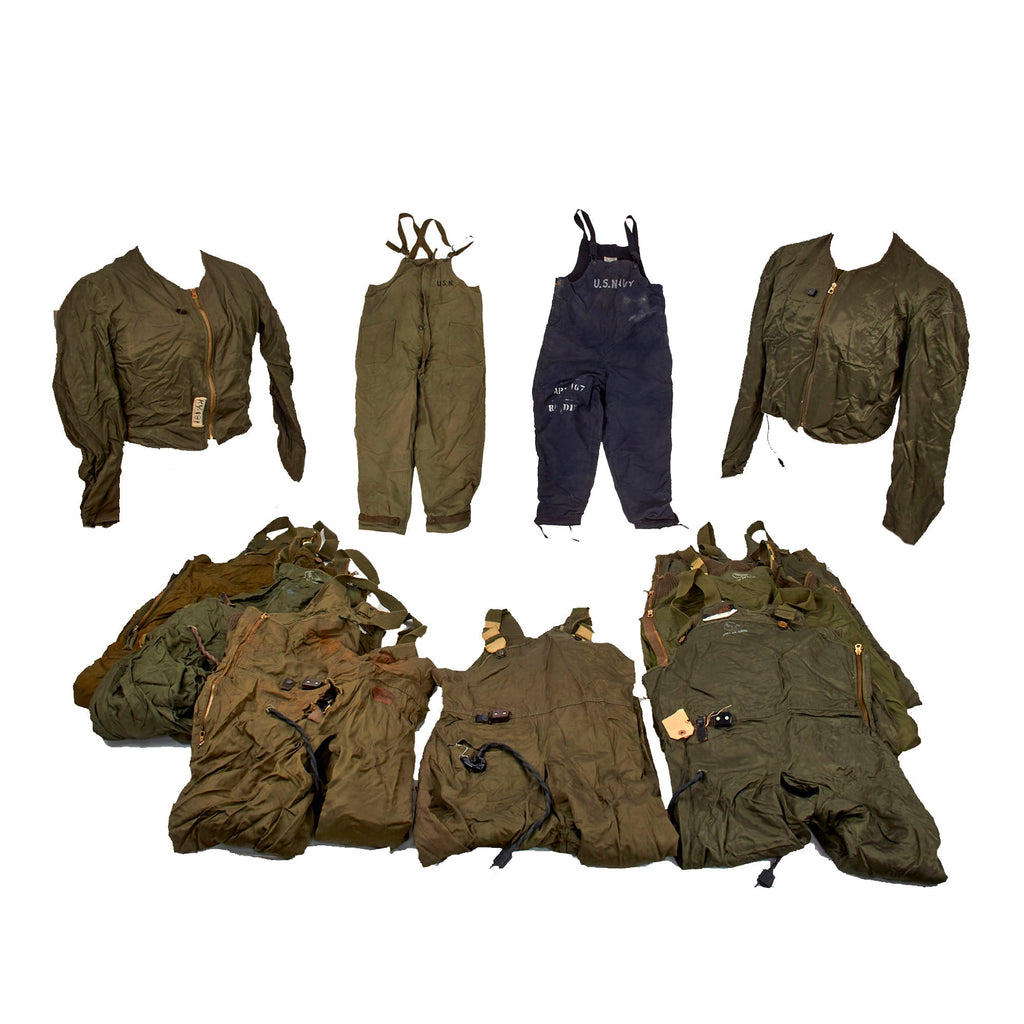 Original U.S. WWII to Immediate Post War Era Army Air Forces Type F-3 Heated Trousers, Type F-3 Heated Jacket and US Navy N-1 Type Winter Trousers - 11 Items Total Original Items