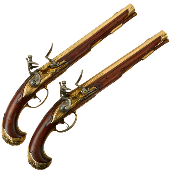 Original Excellent Pair of 18th Century German Brass Barrel Flintlock Pistols by P. BECHER A WÜLTZBURG - circa 1740