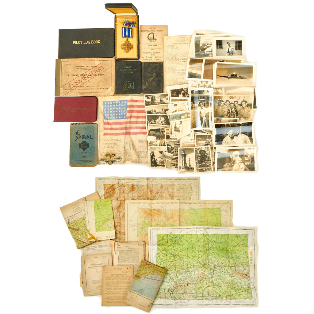 Original WWII U.S. Army Air Corps CBI Pilot Capt. Thomas E. Fewell Distinguished Flying Cross, Aeronautical Maps, Charts and Documents Collection With Over 100 Photos Original Items