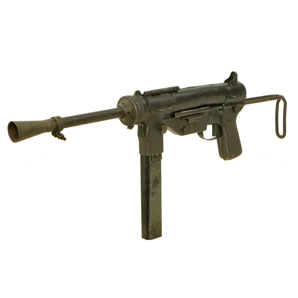 Original U.S. WWII M3 Grease Gun Display SMG by Guide Lamp Co. with Flash Hider, 3 Magazines & Loader - Serial 0245232 Original Items