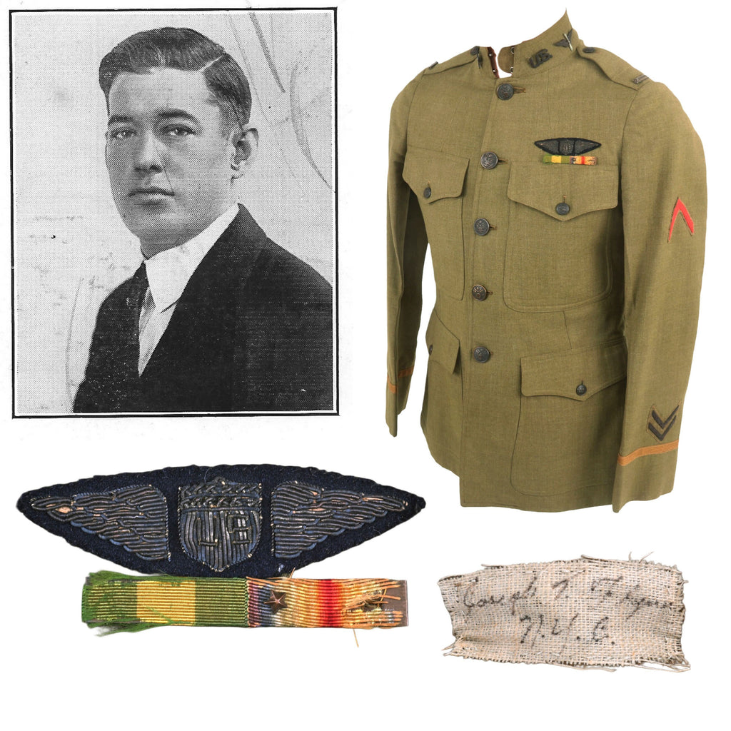 Original U.S. WWI Last American Pilot Shot Down in World War I’s Named Army Pilot’s Uniform with Bullion Wings - Joseph T. Flynn, 141st Pursuit Squadron