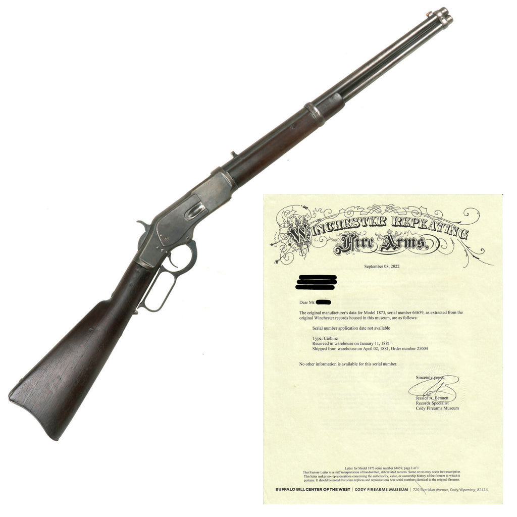 Original U.S. Winchester Model 1873 .44-40 Saddle Ring Carbine Serial Number 64659 with Factory Letter - Made in 1881