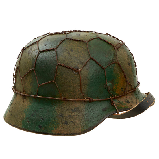 Original German WWII M40 Refurbished Battle of Kursk SS "Watermelon" Camouflage Helmet - Stamped EF66 Original Items