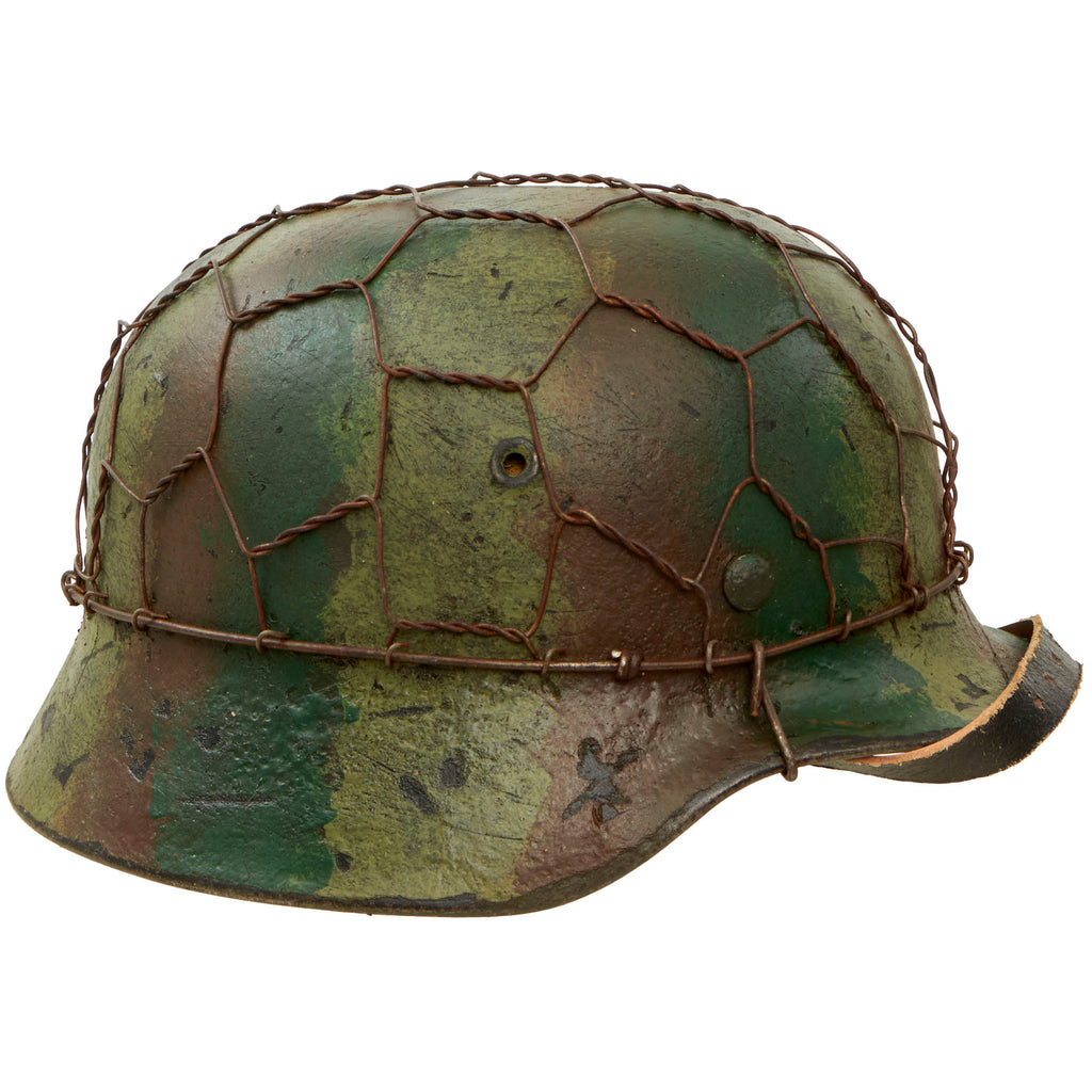 Original German WWII M40 Refurbished SS Battle of Kharkov Chicken Wire Striped Camouflage Helmet - Stamped EF66