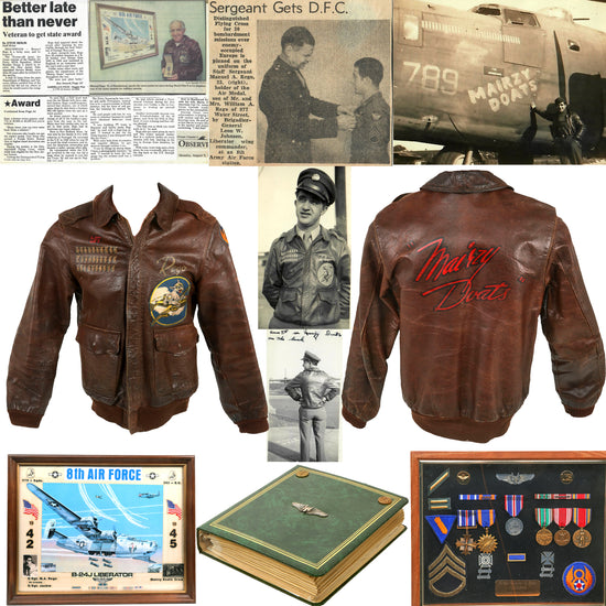 Original U.S. WWII B-24 “Mairzy Doats” Aerial Gunner Distinguished Flying Cross Recipient Manuel A. Rego Painted A-2 Flight Jacket with 200 Wartime Photos, Award Certificates and More - 579th Bomb Squadron, 392nd Bomb Group, 8th Air Force