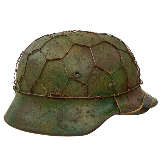 Original German WWII M40 Refurbished Battle of Kursk SS Panzer Camouflage Helmet - Stamped EF64