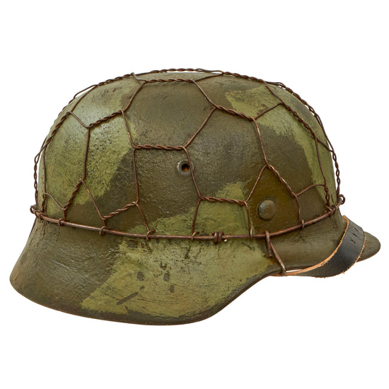 Original German WWII M40 Refurbished 5th SS Panzer Division 1944 Camouflage Helmet - Stamped EF66