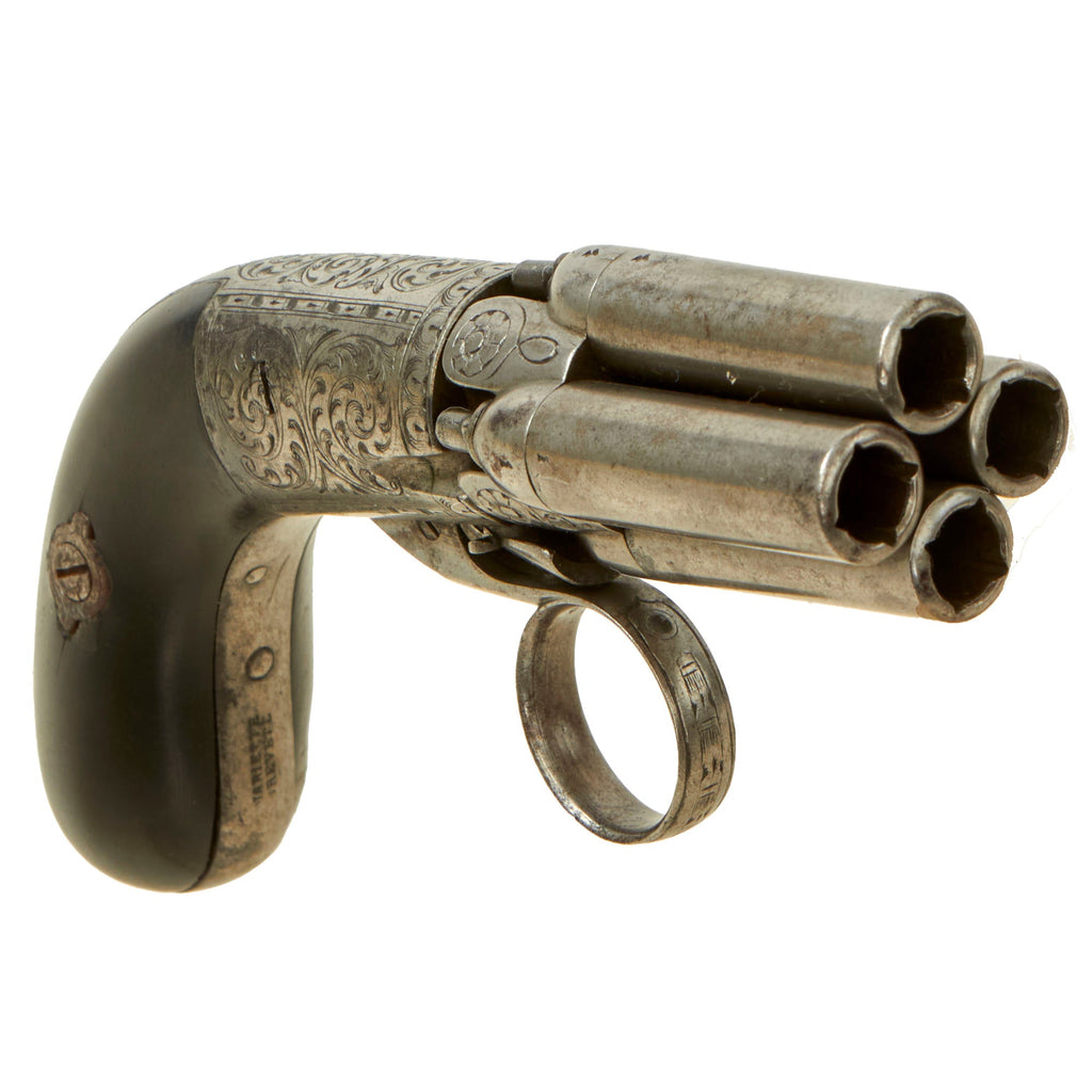 Original 19th Century Belgian Small Four Barrel Underhammer Double Action Percussion Pepperbox Revolver by Guillaume Mariette of Liège - Circa 1840 Original Items