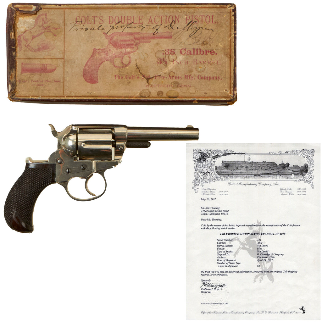 Original Early U.S. B. Kittredge & Co. Marked Colt M1877 .38cal Lightning 3 ½" Bbl. Revolver Made in 1877 with Factory Letter and Original Box - Serial 424