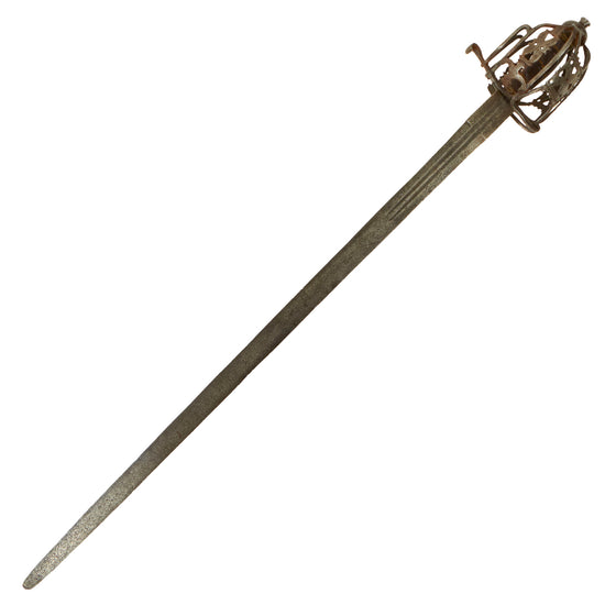 Original Scottish Jacobite Uprising Era Basket-Hilted Broad Sword with Moroccan Leather-Wrapped Grip & Glasgow Style Hilt