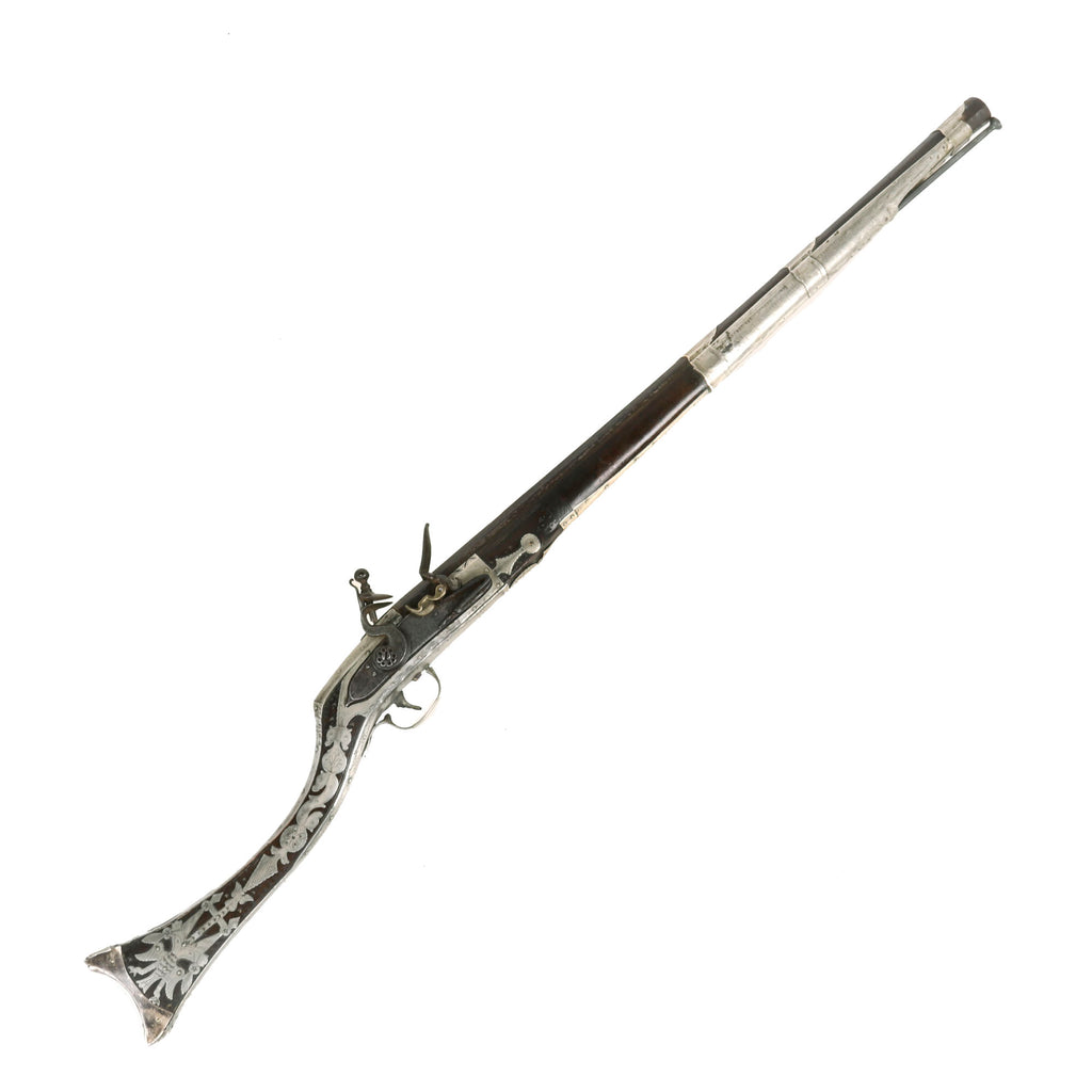 Original Greek Kariophili Flintlock Short Musket with Engraved Silver Cladding Referring to Cretan Uprising of 1866–1869 Original Items