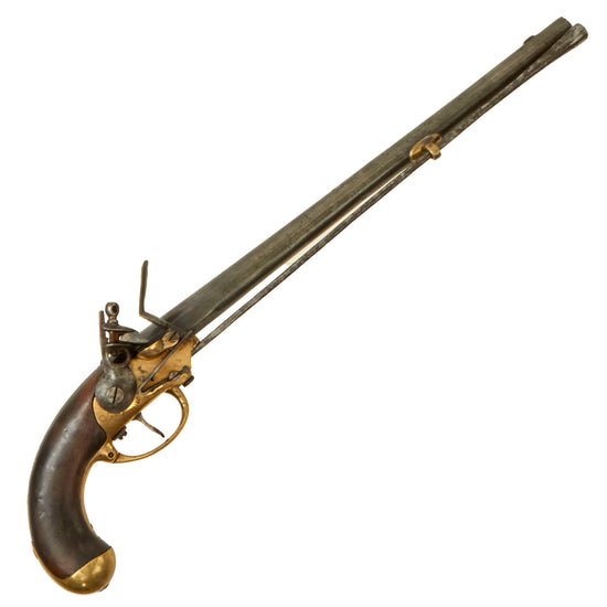 Original Rare French Long Barrel Modèle 1777 Brass Frame Flintlock Cavalry Pistol by St.-Étienne Arsenal with Intact Belt Hook - Dated 1782