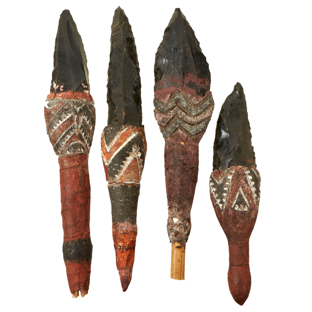 Original New Guinea / Admiralty Islands Obsidian Spear Heads & Daggers Mounted in Parinarium Nut Paste - 4 Total - Early 20th Century