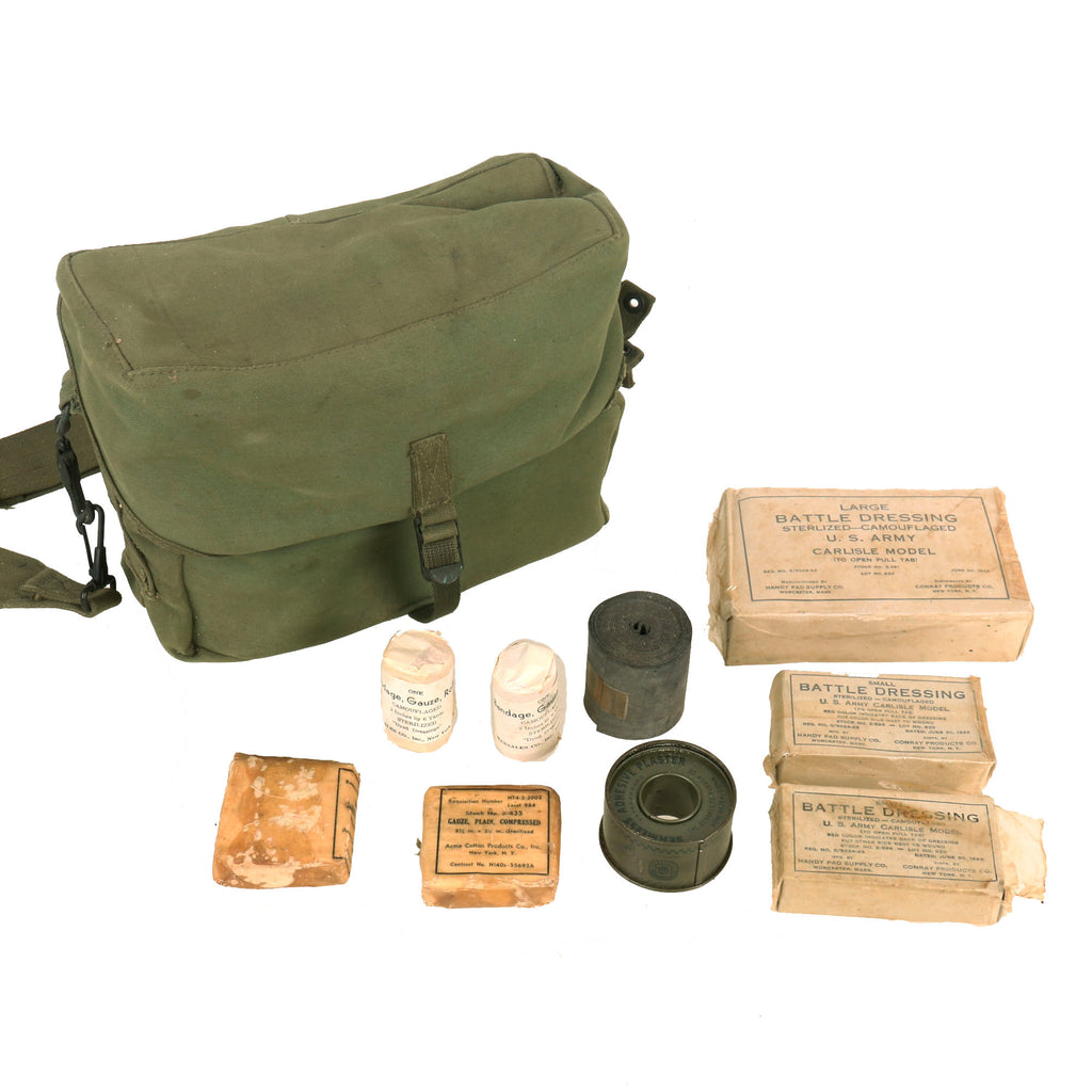 Original U.S. Early Vietnam War Unit-One Rubberized Trifold M3 Medical Bag - With Contents Original Items