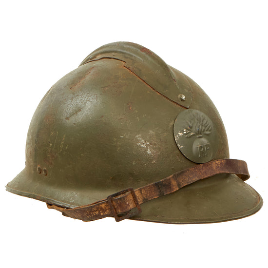 Original French WWII M1926 Adrian Helmet with Chinstrap - Olive Green