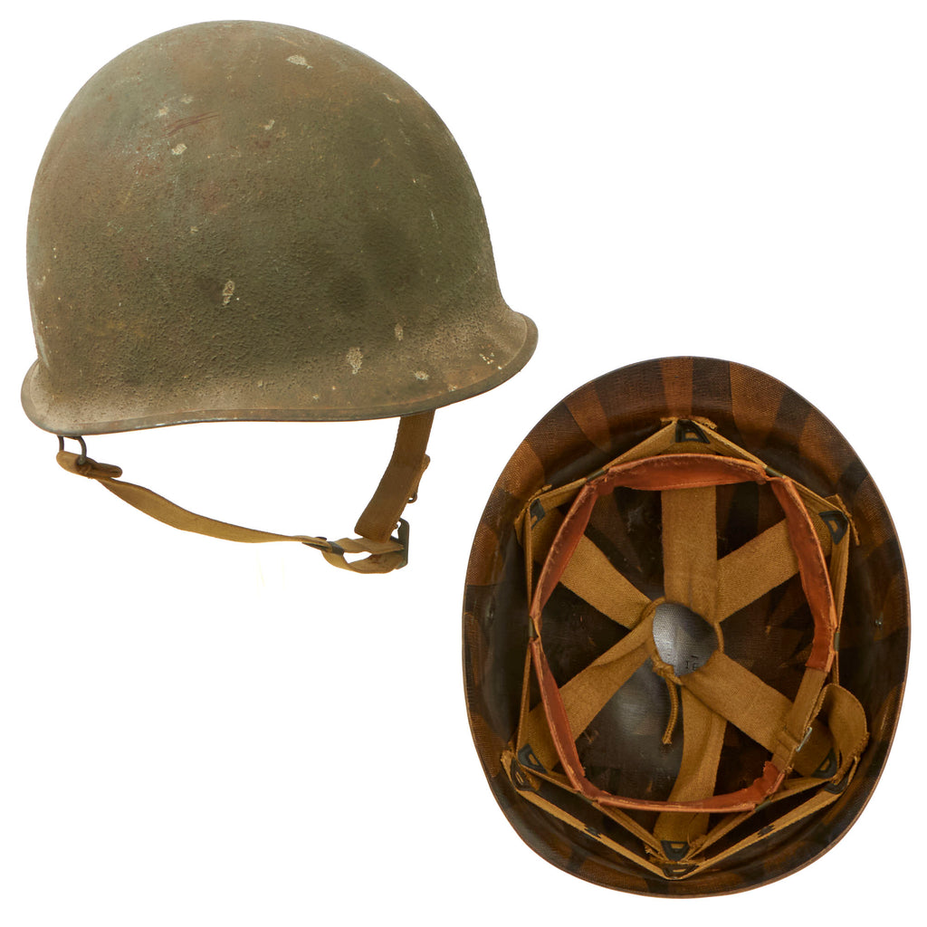 Original U.S. WWII Complete 1944 M1 McCord Welded Front Seam Swivel Bale Helmet with CAPAC Liner