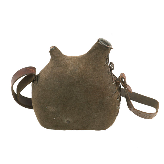 Original French WWI Model 1877 Canteen with Green Cover & Shoulder Strap Original Items