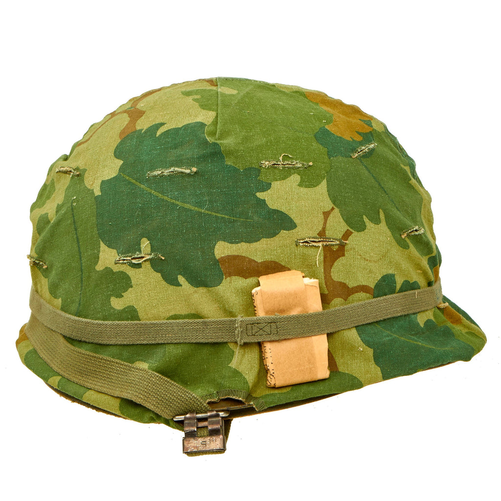 Original U.S. WWII Vietnam War M1-C Paratrooper Helmet with Reversible Mitchell Camouflage Cover Original Items