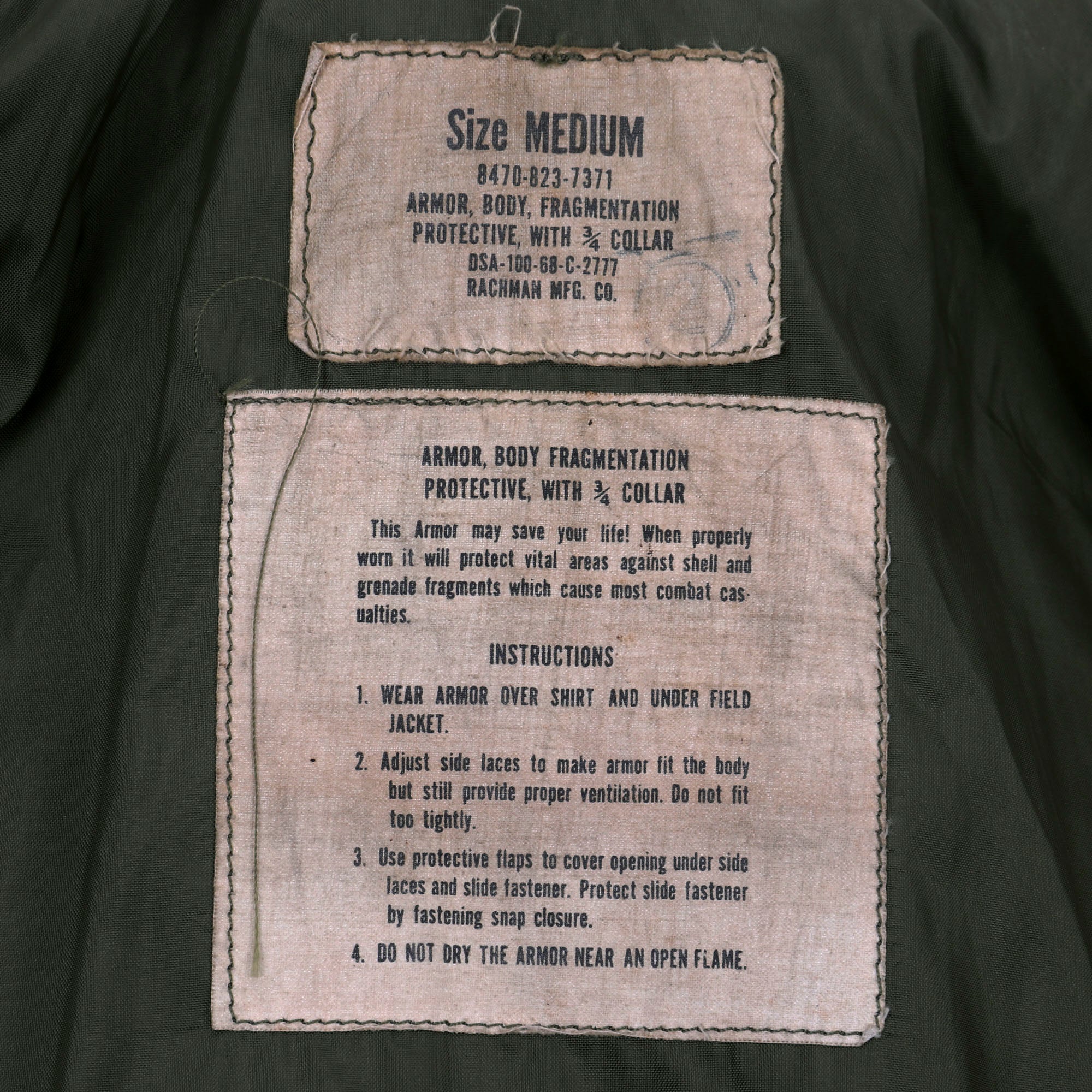 Original U.S. Vietnam War Era M69 Flak Vest Body Armor in Size