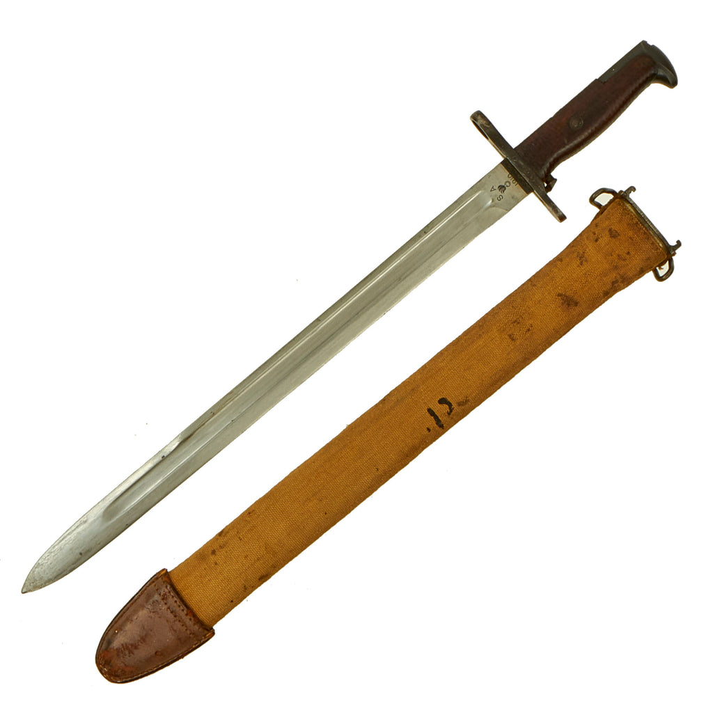 Original U.S. WWI M1905 Springfield 16 inch Rifle Bayonet marked S.A. with M1910 Scabbard - dated 1910 Original Items