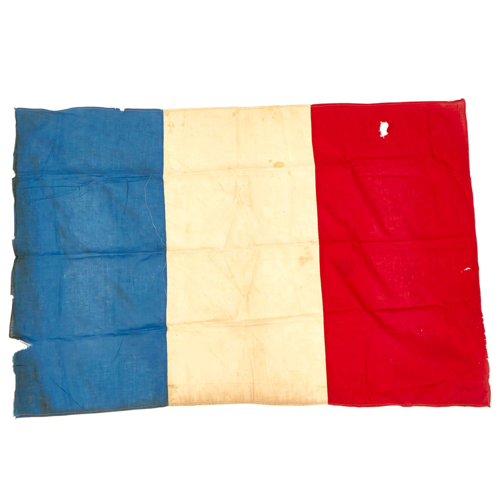 Original French WWI / WWII Large Tricolor National Flag - 48” x 31” Original Items