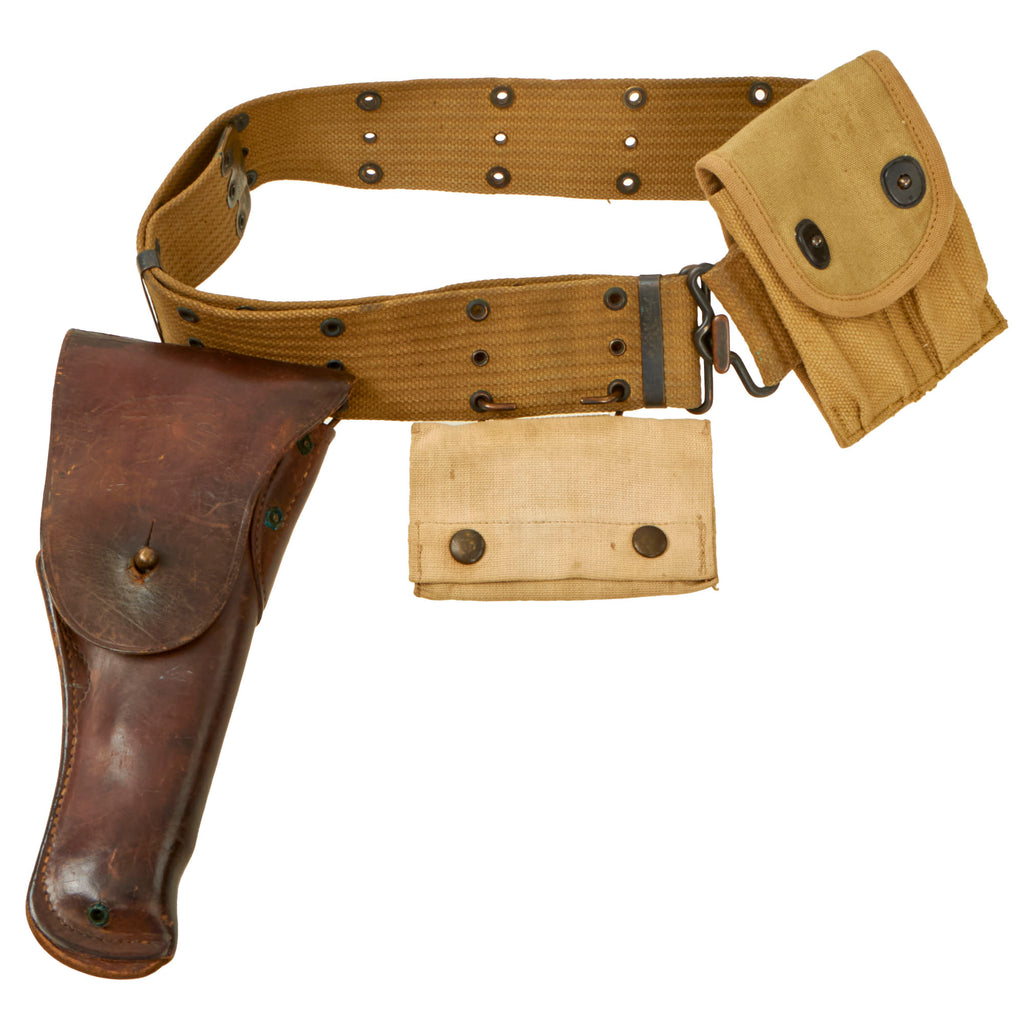 Original U.S. WWI M-1910 Pistol Belt Rig Featuring M1916 Holster for 1911 .45 Automatic, Magazine Pouch and First Aid Pouch Original Items