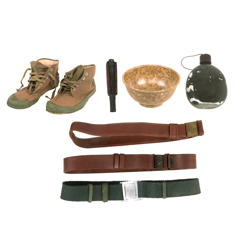 Original North Vietnamese Vietnam War NVA Vietcong Field Gear Lot - Canteen, Shoes, & Belts Original Items