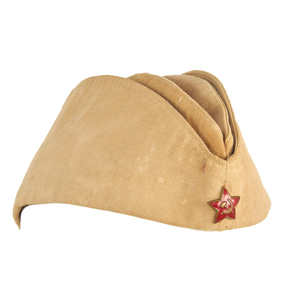 Original Soviet WWII Soviet Red Army Elistedman’s Pilotka Overseas Cap With Enameled Device Original Items
