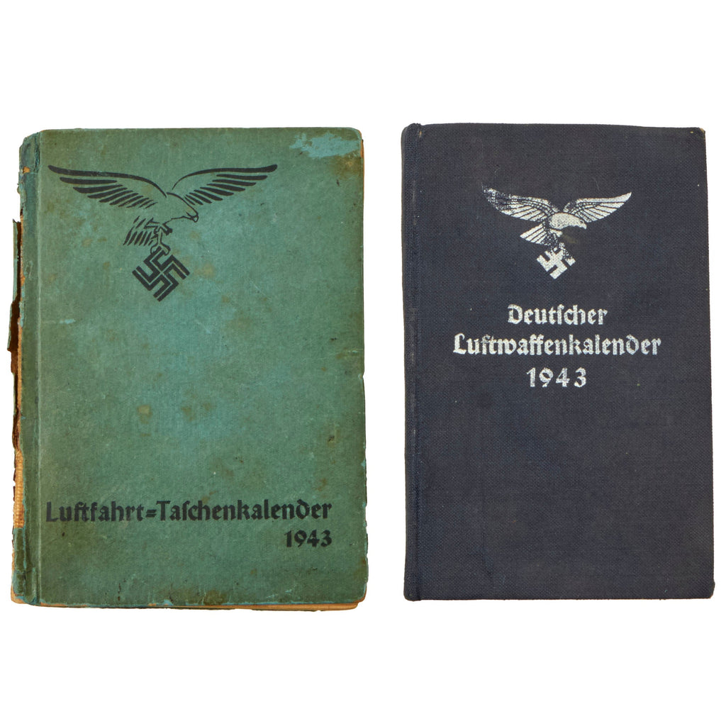 Original German WWII Set of Two Luftwaffe Pocket Calendar Handbooks - Both Dated 1943 Original Items