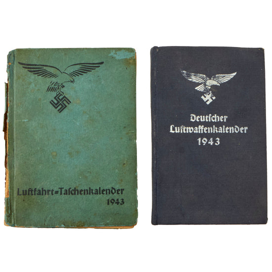 Original German WWII Set of Two Luftwaffe Pocket Calendar Handbooks - Both Dated 1943 Original Items