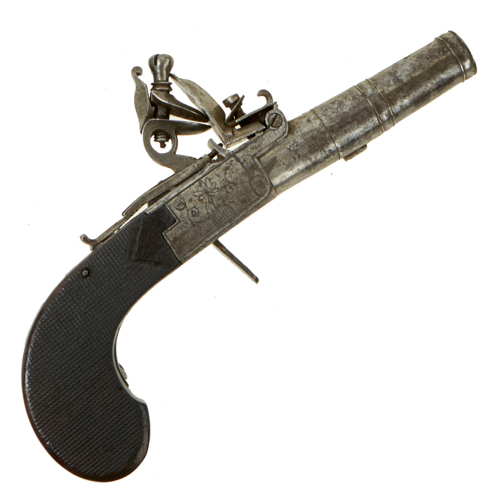 Original British Box-lock Pocket Flintlock Pistol with Fold-out Trigger & Turn-Off Barrel - circa 1770-1820 Original Items