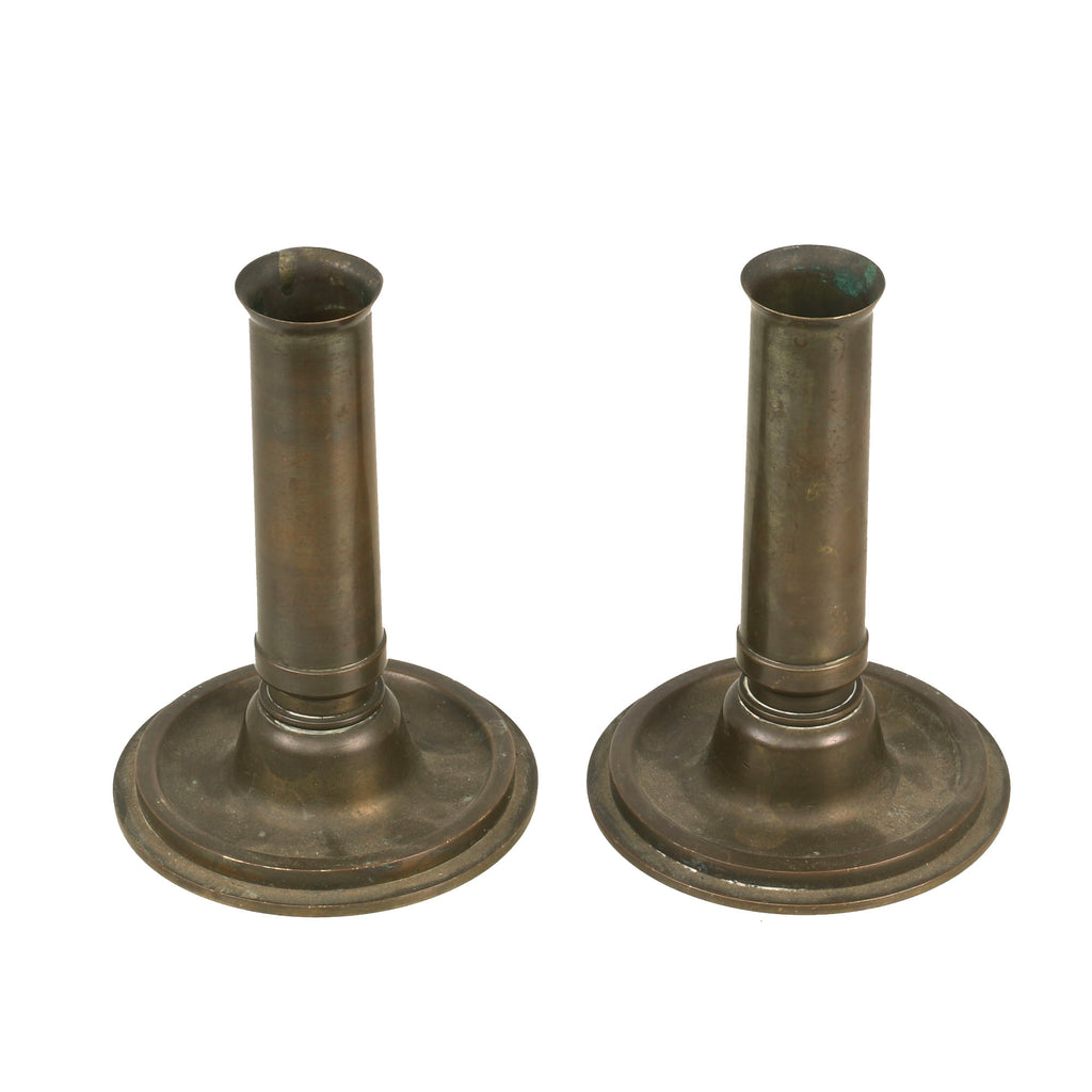 Original U.S. WWII Pair of German Artillery Shell Candle Stick Holders Trench Art - Dated 1936