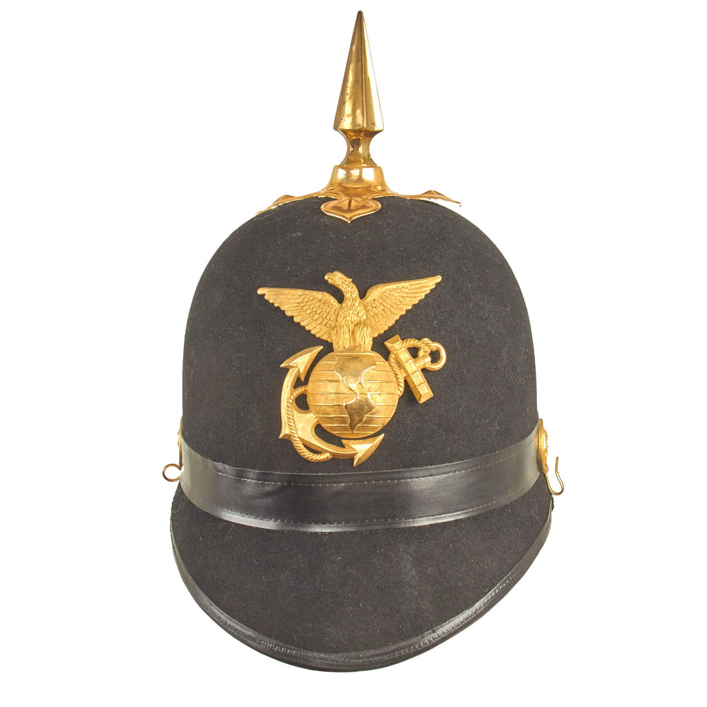 Original U.S. Marine Corps Model 1892 Officer's Dress Spiked Helmet Fittings on Later Made Helmet Body Original Items