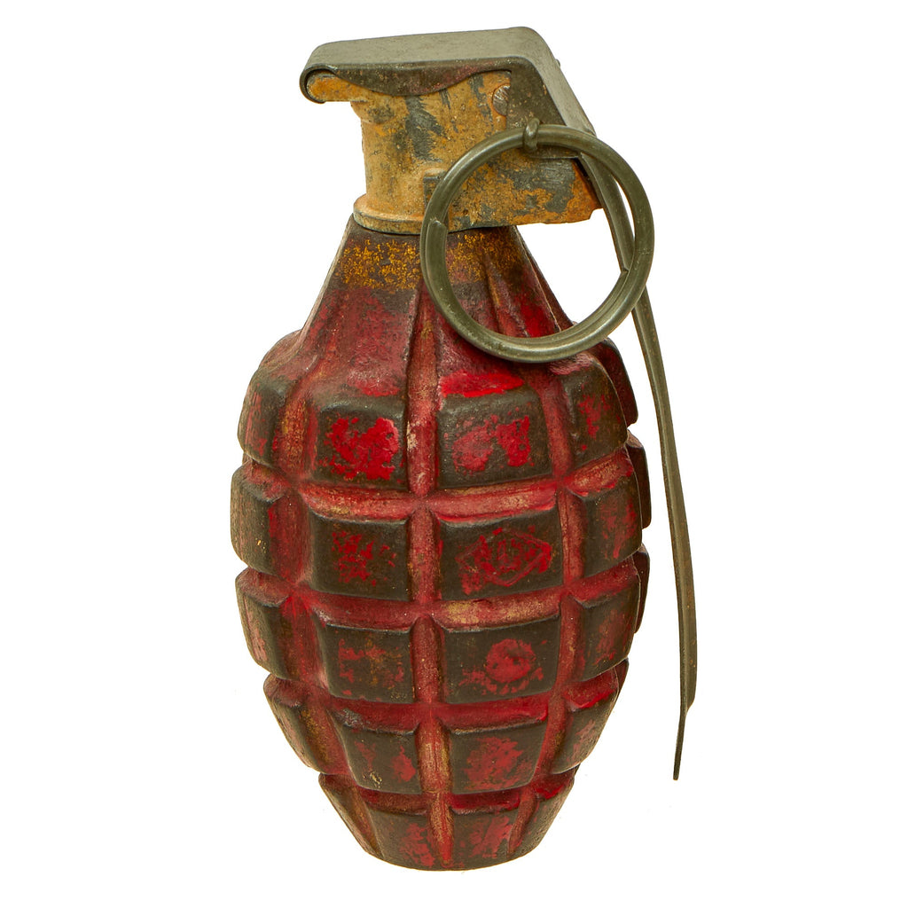 Original U.S. WWII Era Inert MkII Pre War Red Practice Pineapple Grenade with M10A3 Fuze - Circa 1920-1930 Original Items