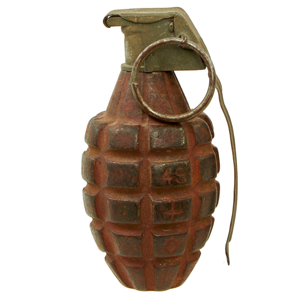 Original U.S. WWII Era Inert MkII Pre War Red Practice Pineapple Grenade with M10A3 Fuze - Circa 1920-1930 Original Items