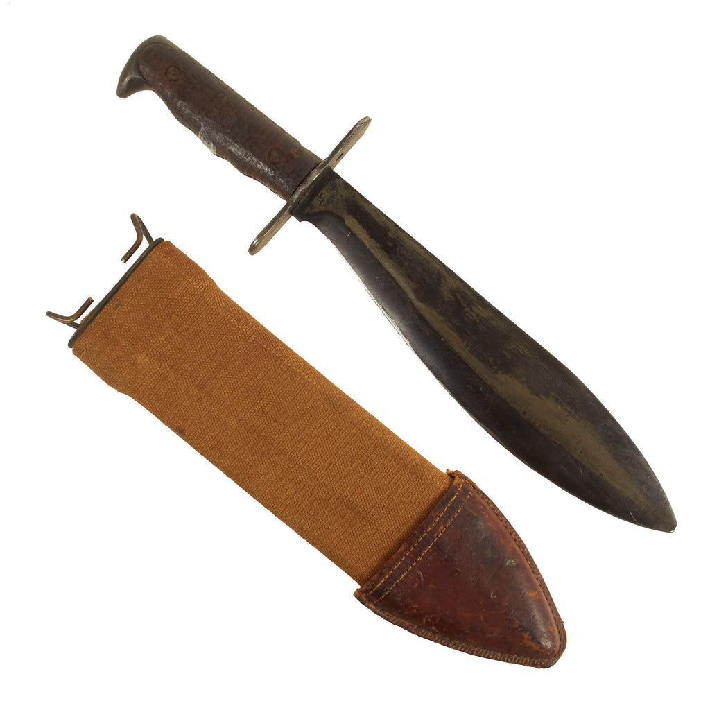 Original U.S. WWI Model 1917 Bolo Knife by Plumb St. Louis with Canvas Scabbard - both dated 1918 Original Items