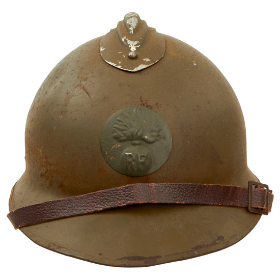 Original French WWII M1926 Adrian Helmet with Liner and Chinstrap - Olive Green