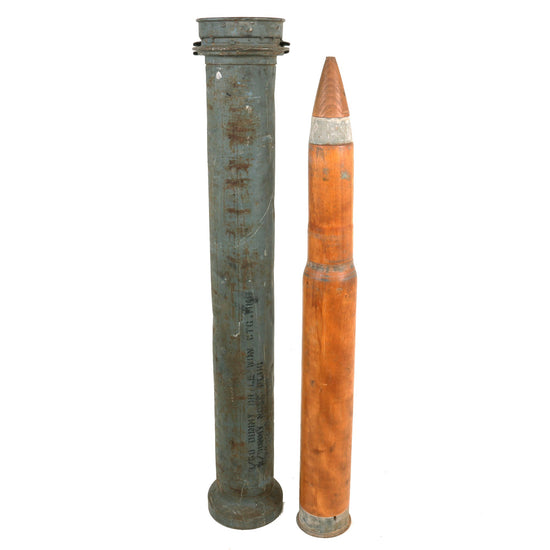 Original U.S. WWII Navy 3 Inch Wooden Drill Round with Original Transit Case Original Items