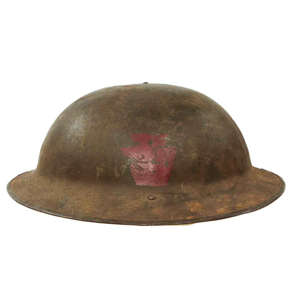 Original U.S. WWI Rare 28th “Keystone” Division Pennsylvania National Guard British-Made Mk 1 Doughboy Helmet Shell with Partial Repaired Chinstrap - “Gimmie”