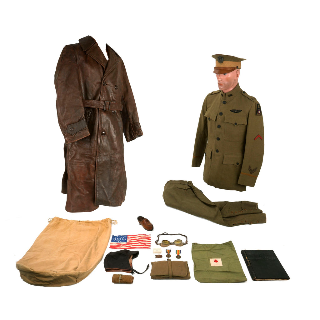 Original U.S. WWI Named 182nd Aero Squadron, 1st Army Air Service, Aviation Section, U.S. Signal Corps Pilot Uniform Grouping With Fur Lined Leather Flight Jacket - 2nd Lt. Enoch Fulton Original Items