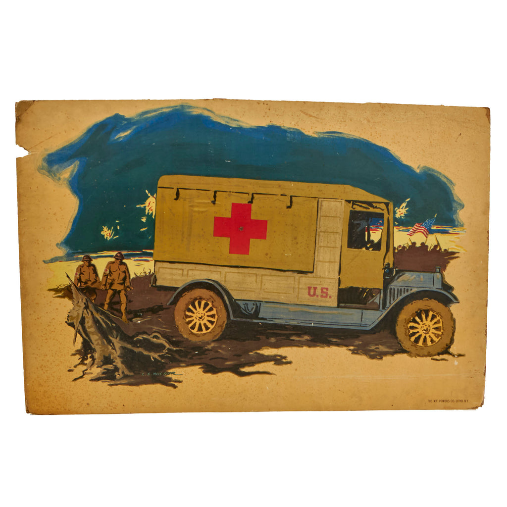 Original U.S. WWI Red Cross Ambulance Poster by Lawrence Wilbur Mounted on Board - 27 x 40¾”